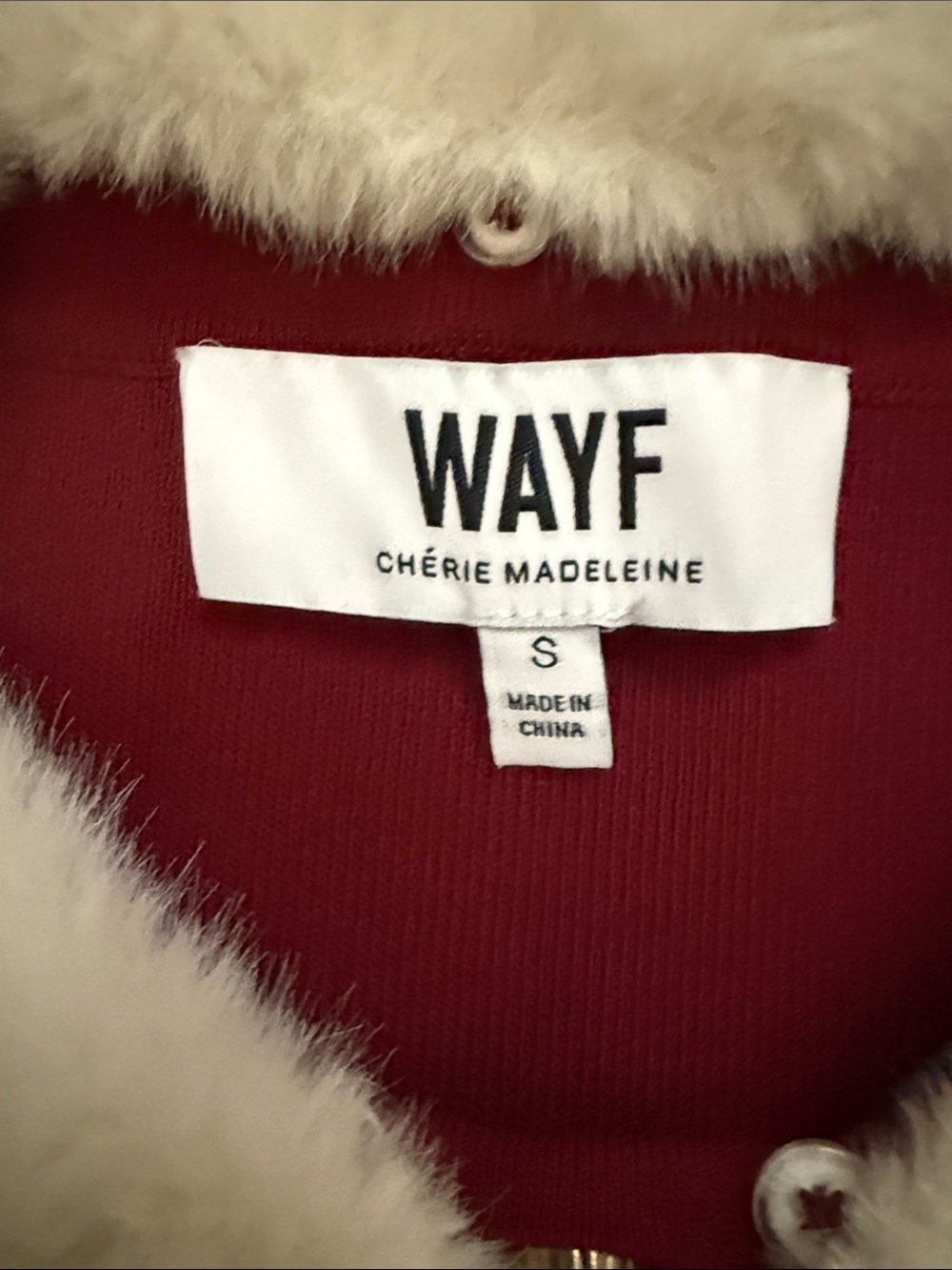 Wayf Burgundy Long-Sleeve A-Line Dress with White Faux-Fur Collar - Picture 2 of 9
